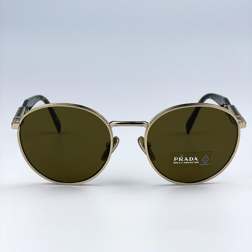 NEW Prada PR56ZS ZVN01T Gold Brown Oval Metal Unisex Sunglasses